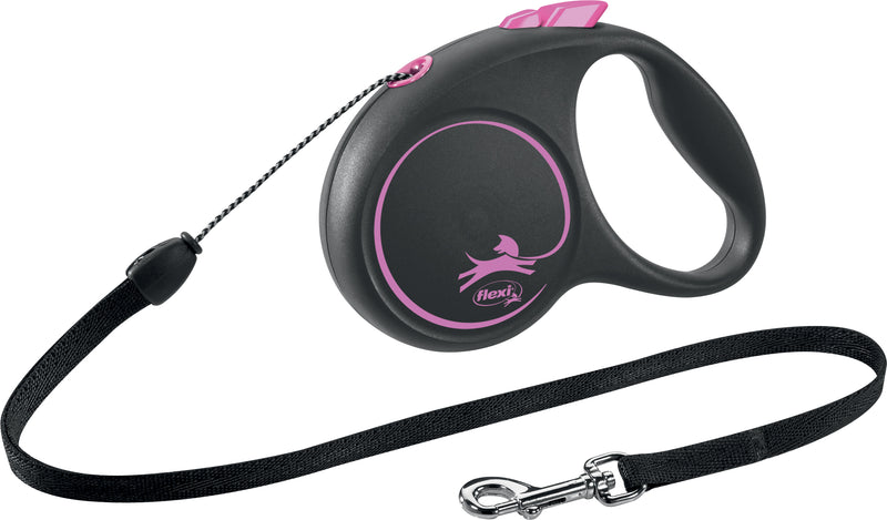 Flexi Black Design Hundebånd med snor er et praktisk og fint rullekobbel med justerbar lengde. Flexi Black Design Hundekobbel har en uttrekkbar snor som kan justeres og tilpasses etter turen. Båndet har stopp og bremsesystem og snoren kan også låses i en fast lengde.  I tillegg er det mulig å koble på Flexi Multibox til godbiter eller hundeposer (kjøpes separat). Farge rosa.