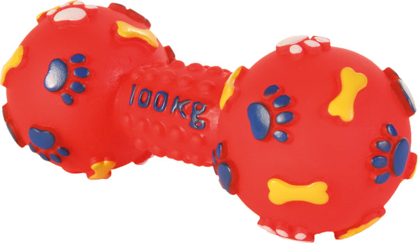 Trixie tyggeleke til hund i vinyl, formet som en håndvekt, med pipelyd. Leveres i tilfeldig farge.