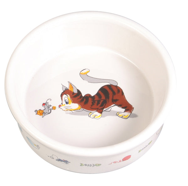 Trixie Katteskål i keramikk med kattemotiv. Søt katteskål som kan brukes som matskål og vannskål. Diameter: 11 cm.